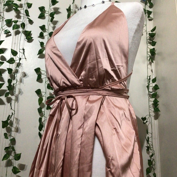Pink Floor Length / Maxi Gown with Side Slit & Deep V Neckline - Picture 1 of 6